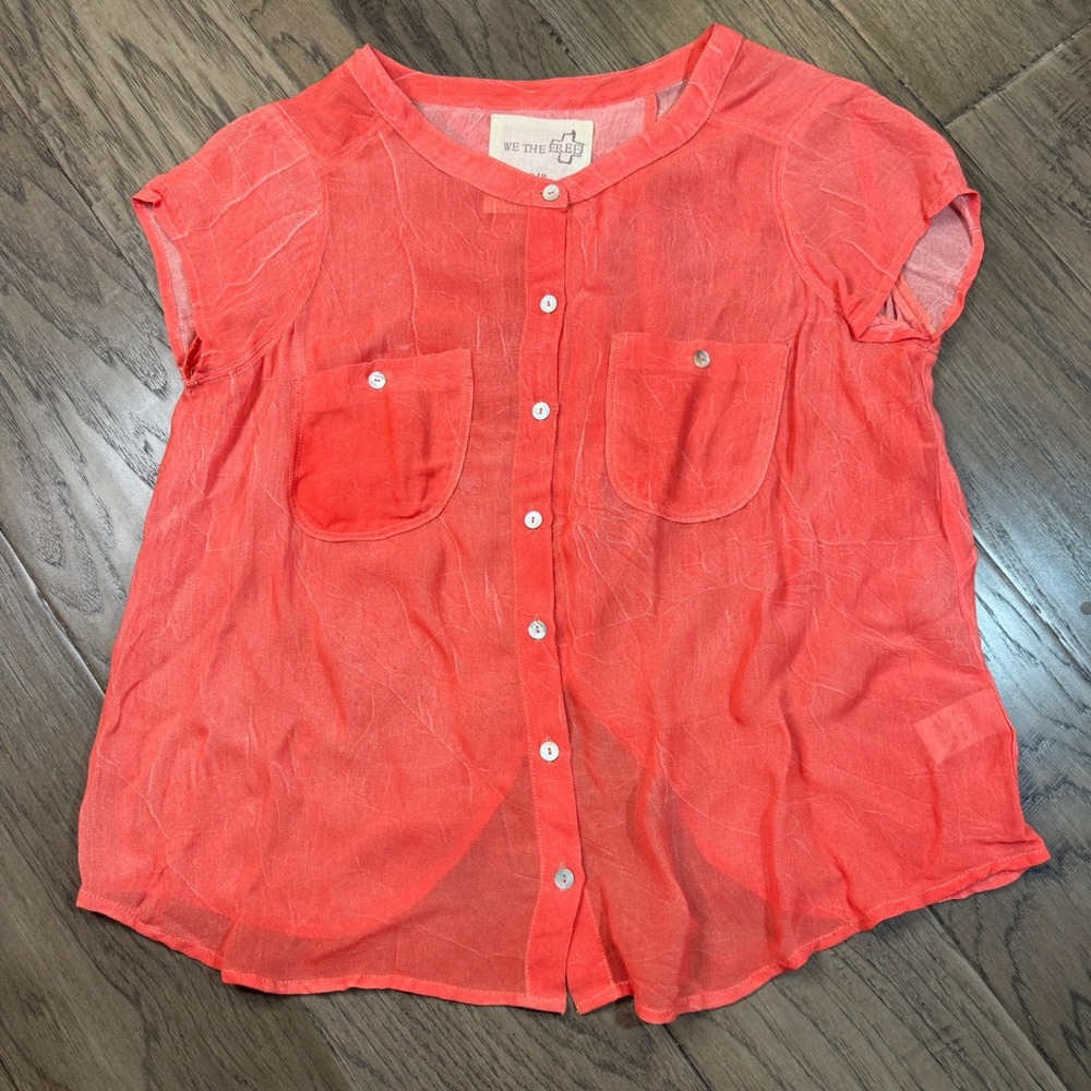 We The Free Coral Gauze Button Up Shirt Top Short Sleeve Open Back Size S P
